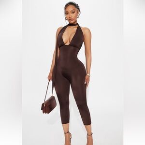 Fashion Nova Brown Halter Jumpsuit